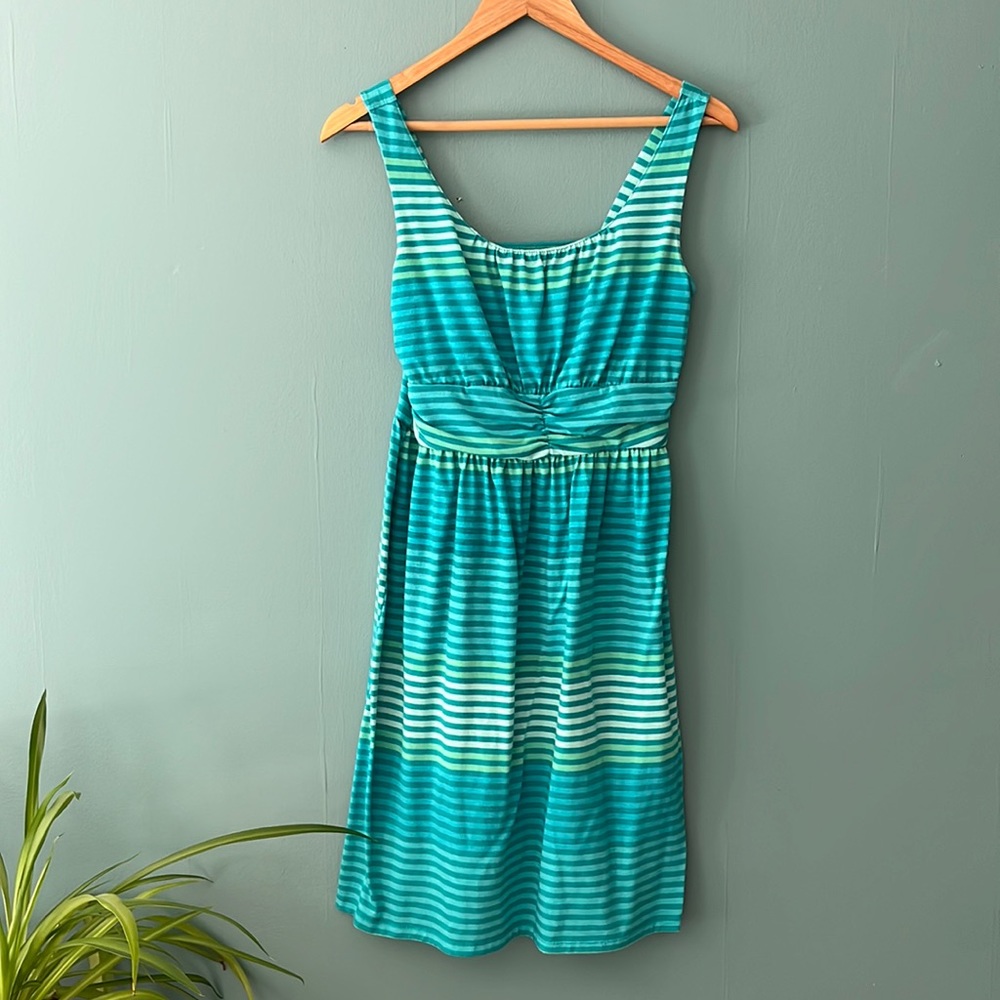 Faded Glory Fit and Flare Summer Tank Dress Green Stripe Sz M